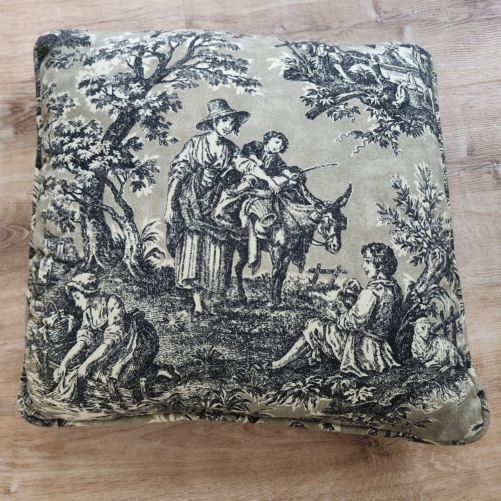 Waverly Black & Cream French Country Life Toile Throw Pillow 16” Vintage